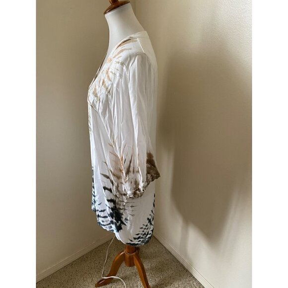 VIX Paula Hermanny Women’s Beach Tie Dye Cover Up Size S White Tunic V Neck - Picture 3 of 8